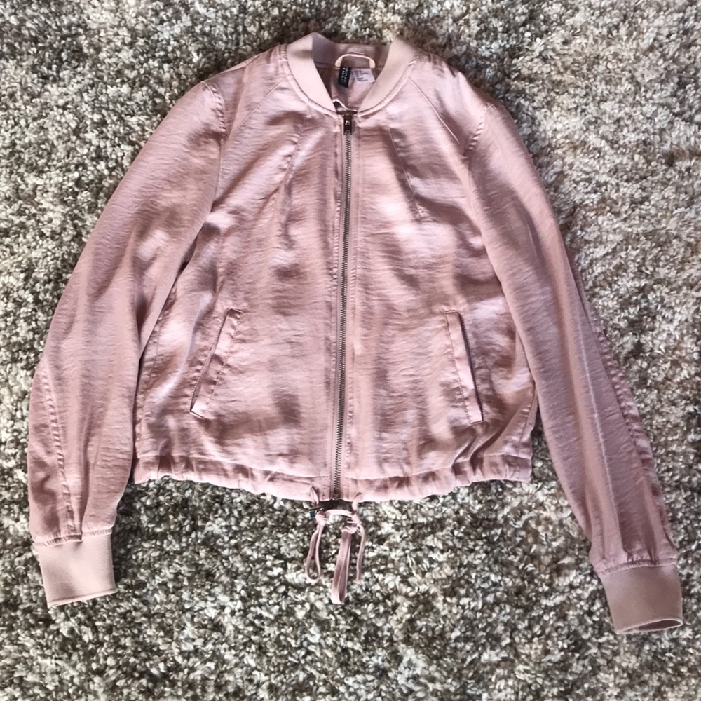 H&M light pink satin bomber thin jacket